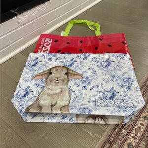 Ross Bunny Tote Bag in Blue Floral and Red